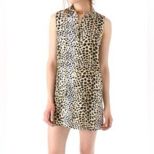 Equipment Femme Lucinda Leopard Silk Button-Down Sleeveless Mini Dress